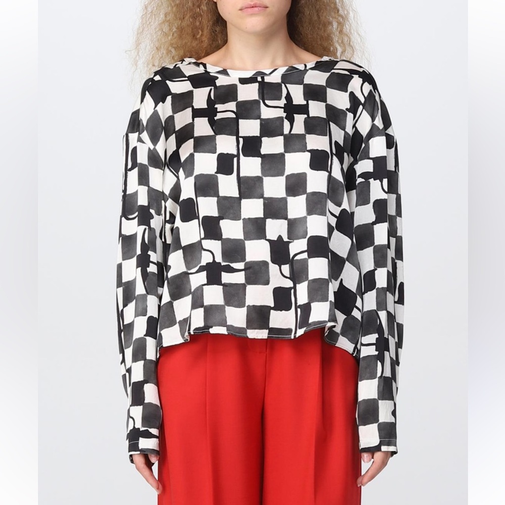 Alysi Silk Black and White Abstract Checkered Blouse size small